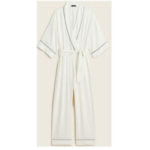 NWT J. Crew Easy-luxe Eco Jumpsuit White with Navy Trim Size Medium
